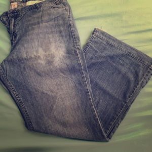 Flared wide leg missing button